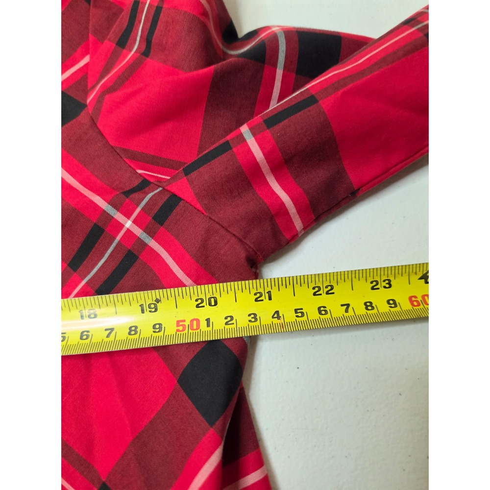 Foxcroft NYC Red Black Plaid Wrinkle Free Button Up Shirt Women 14P Shaped - Picture 5 of 6
